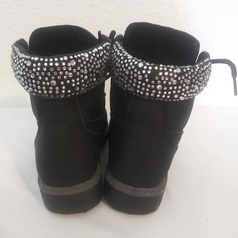 Black and silver rhinestone ankle boots girls size 13